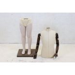 Child Shop Mannequin with cloth covered torso, wooden articulated arms and plastic legs, mounted
