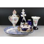 Royal Dux Porcelain Trumpet Vase and Trinket Box together with a Royal Dux Porcelain Figure of an