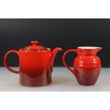 Le Creuset Red Ceramic Teapot (1.3 litre) and matching Jug (0.6 litre)