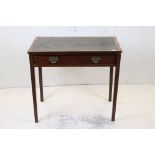 19th century Mahogany Writing Desk with leather inset top, single drawer and raised on square