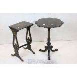 19th century Ebonised Empire style Pedestal Table, the shaped top with gilt metal beaded rim, raised