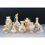 Six Early 20th century Royal Worcester Blush Ivory Vase, all painted with flowers, tallest 14cm