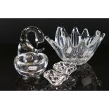 Five Daum Crystal Glass items including 1950's Splash Vase, 21cn diameter, Pair of Salts, Ashtray