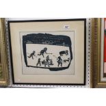 Inuit Art, Signed Limited Edition Inuit Etching of a Hunting Scene dated 1962, no. 5/30, 38cm x