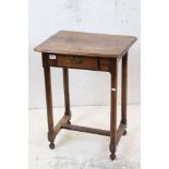 18th century Fruitwood Side Table with single drawer raised on turned legs and square stretchers,