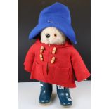 Original Gabrielle Designs Paddington Bear in blue Dunlop boots, red coat and blue hat, without tag.