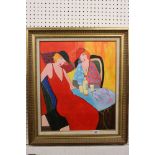 Studio framed oil painting portrait of Art Deco ladies taking an aperitif