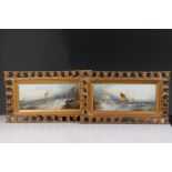 Pair of 19th century Oil Paintings on Board, Coastal Scenes of Sailing Boats in Rough Seas, 32.5cm x