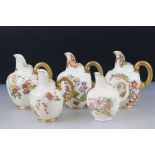 Four 19th and Early 20th century Royal Worcester Blush Ivory Flat-back Jugs, pattern no. 1094, all