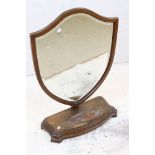 Edwardian Mahogany Inlaid Shield Shaped Dressing Table Mirror on shaped base, 53cm wide x 80cm high