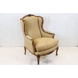 Louis XIV Revival Armchair with carved show frame and mustard fabric upholstery, 73cm wide x 102cm