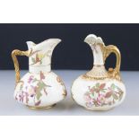 Two 19th century Royal Worcester Blush Ivory Jugs, both decorated with flowers, pattern no. 1378