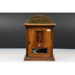 Victorian Oak Domed Top Letter Box with two letter slots to top, brass panel marked ' Letters, For