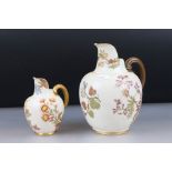 19th century Royal Worcester Blush Ivory Flat Sided Jug decorated with flowers, pattern no. 1094,