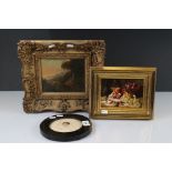 19th century Landscape Oil Painting on Canvas, 18cm x 15cm, ornate gilt framed together with 19th