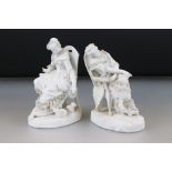 Two Parian ware Figures of Seated Ladies sat in Chairs, Sevres style scroll marks to base, 19cm high