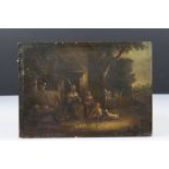 Attributed to Barker of Bath, Oil on Board Study of Country Folk sitting outside of a cottage, 17cms