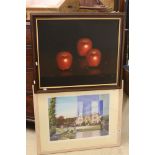 K Mason (20th century) Still Life Oil Painting on Canvas of Three Apples on a dark ground, signed,