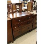 Victorian Mahogany Chest of Three Long Drawers raised bulbous legs, 93cm wide x 46cm deep x 90cm