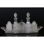 Early 20th century Hobnail Cut Five Piece Cruet Set on Tray, 33cm long