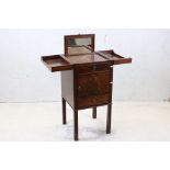 George III Square Mahogany Washstand, the top with twin hinged covers opening to a pull-up