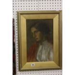 Oil on canvas, a portrait of a pensive young lady, contained in a gilt frame and slip