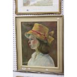 Oil Painting on Canvas, Side View Portrait of a Woman wearing a Bonnet, signed D B Thomson, 44cm x