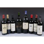 A collection of eight bottles of wine to include Chateau Haut-Paychez Fronsac 2011, Domaine Du Grand