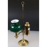 Victorian Adjustable Brass Oil Lamp with Green Glass Shade, 56cm high