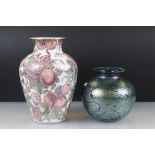 Royal Brierley Studio Iridescent Glass Bulbous Vase, 17cm high together with Modern Porcelain Hand