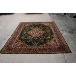 Woodward Grosvenor Axminster Green Ground Rug with floral pattern, 80% wool, 366cm x 270cm