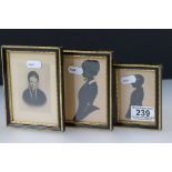 Two framed and glazed silhouette portraits together with a early framed portrait photograph.