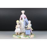 Meissen Figure Group of a Mother and two Children, underglazed blue cross swords marks to base, 27cm