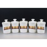 Set of Five Apothecary style Jars and Lids including Rosehip, Lemon Verbena, Peppermint, Chamomile