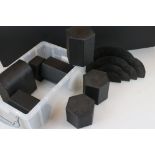 A collection of quality black faux leather Jewellery Cabinet / Shop display plinths and stands.