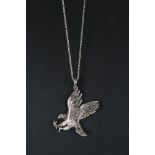 Silver American Eagle style pendant necklace on silver chain set with marcasites