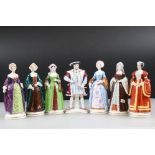 Set of Seven Dresden Porcelain Figures of Henry VIII and his Six Wives, Henry 21cm high