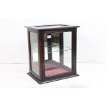 Vintage oak table top glass display case with mirror back