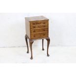 1920's Walnut Bedside Cabinet with four drawers raised on cabriole legs, 39cm wide x 75cm high