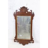 George III style Mahogany Inlaid Fretwork Wall Mirror, 89cm x 47cm