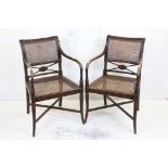 Pair of Regency style Painted Elbow Chairs with bergere backs and seats, 52cm wide x 86cm high
