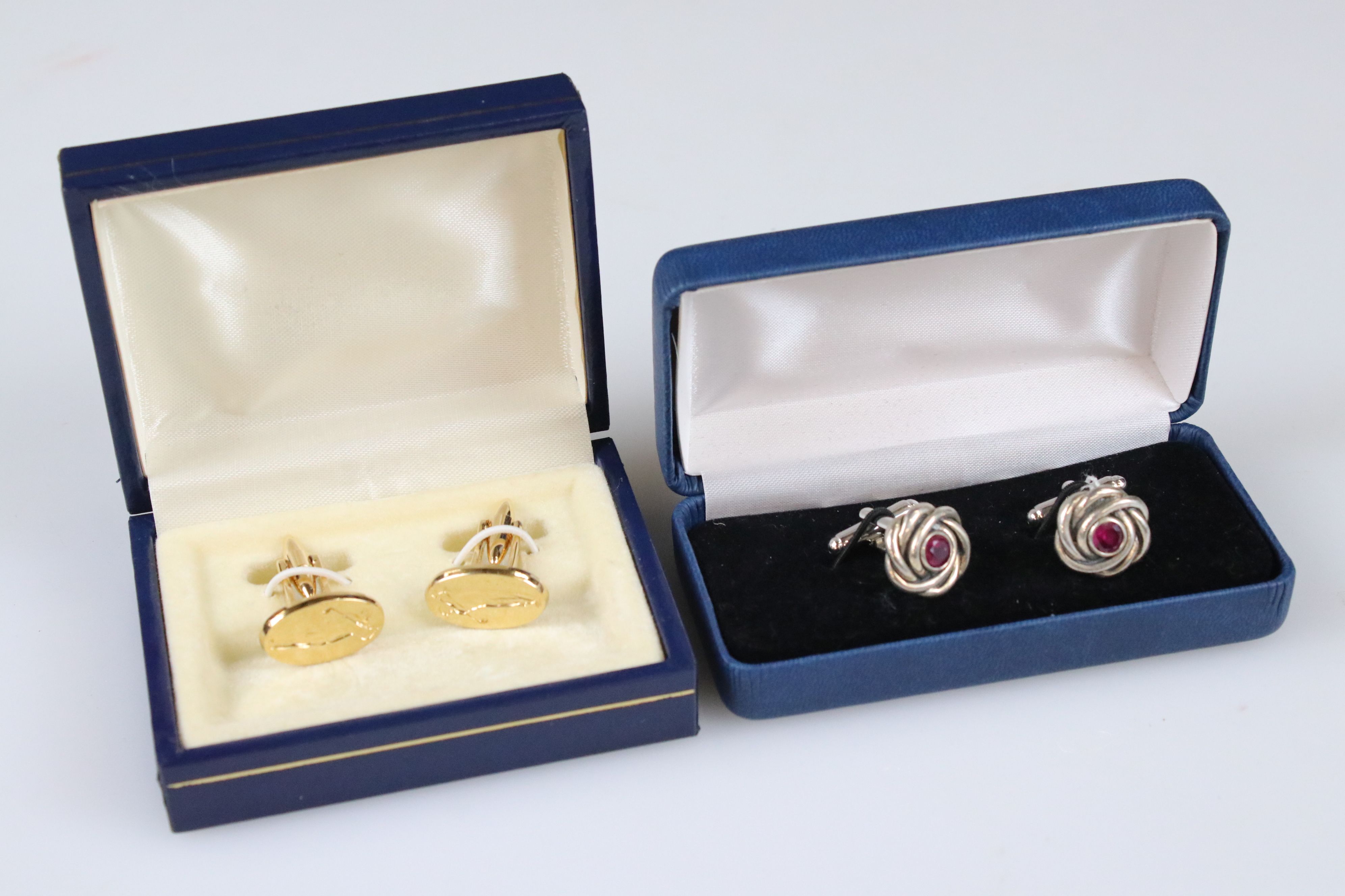 Two cased sets of cufflinks, one in the form of knots with Rubilite centre panel - Image 2 of 5