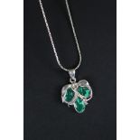 Silver three leaf clover necklace set with malachite panels