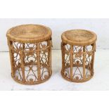 Two matching Wicker Circular Tables / Plant Stands, largest 38cm high x 45cm high