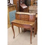 French Louis XVI style Ladies Parquetry Inlaid Writing Desk, the upper section with marble top and