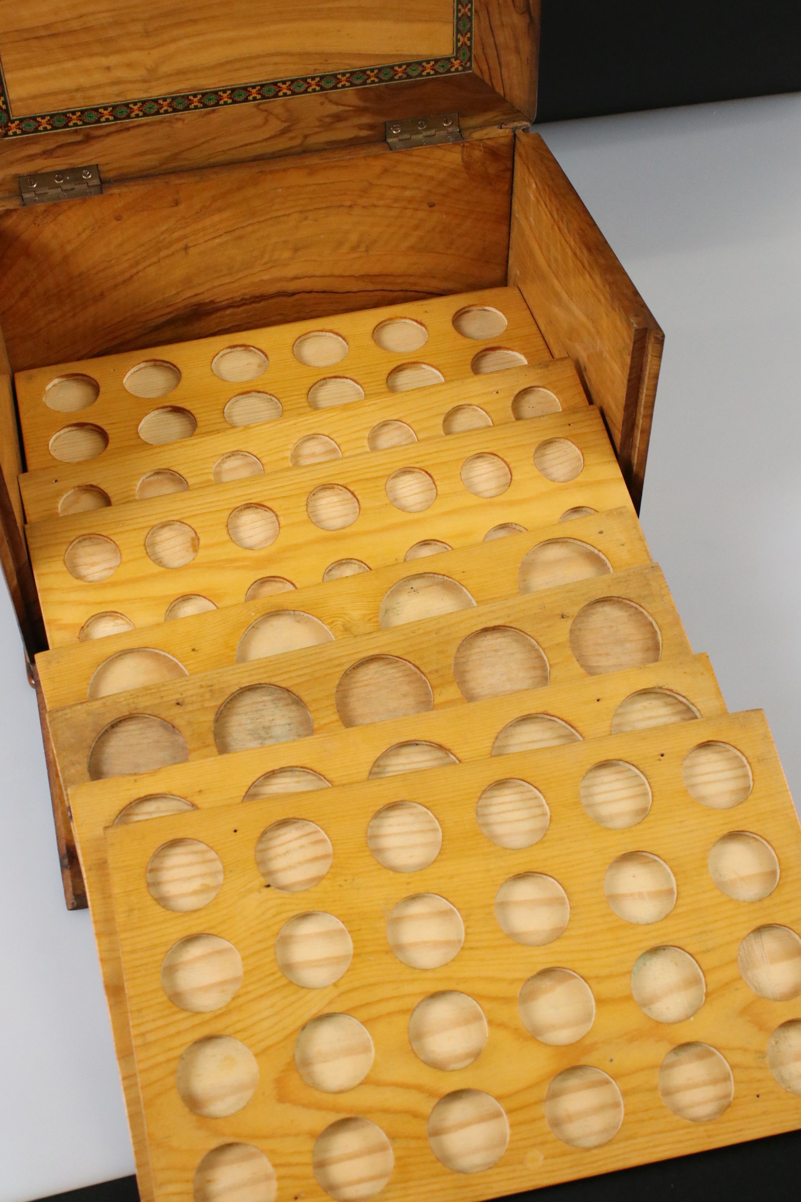 Olive wood coin collectors cabinet, together with a selection of vintage scientific slides - Image 3 of 11
