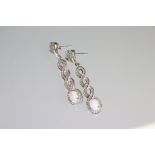 Pair of silver, CZ & opal paneled Art Deco style drop earrings