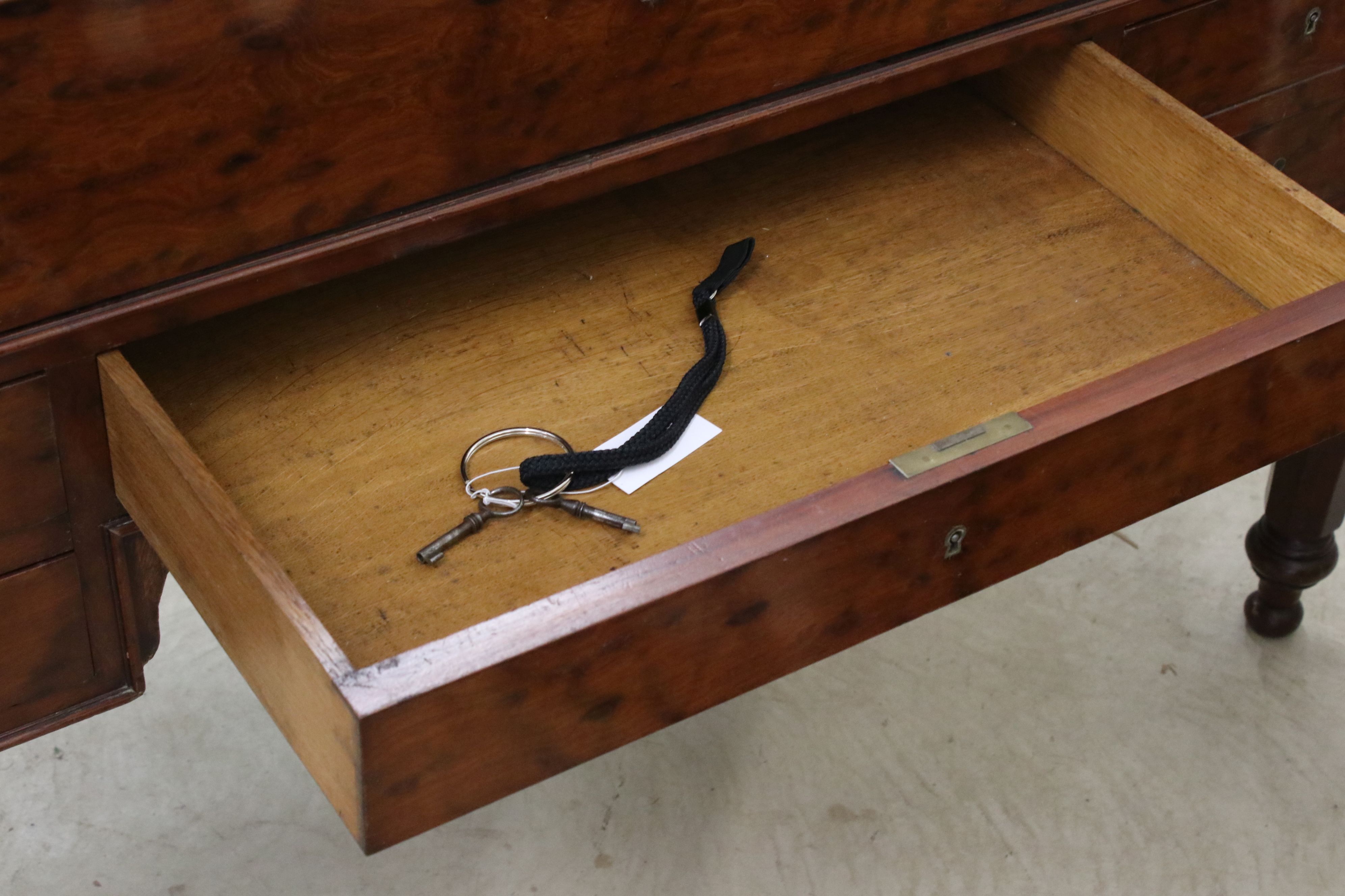 Victorian Desk, three upper drawers above a sliding secretaire with tooled leather inset and two - Image 7 of 11