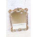 Painted carved wood rococo mirror, approx. 73cm x 55cm