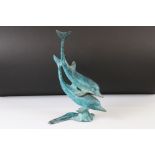Bronze sculpture of two dolphins, approx. 38cm tall